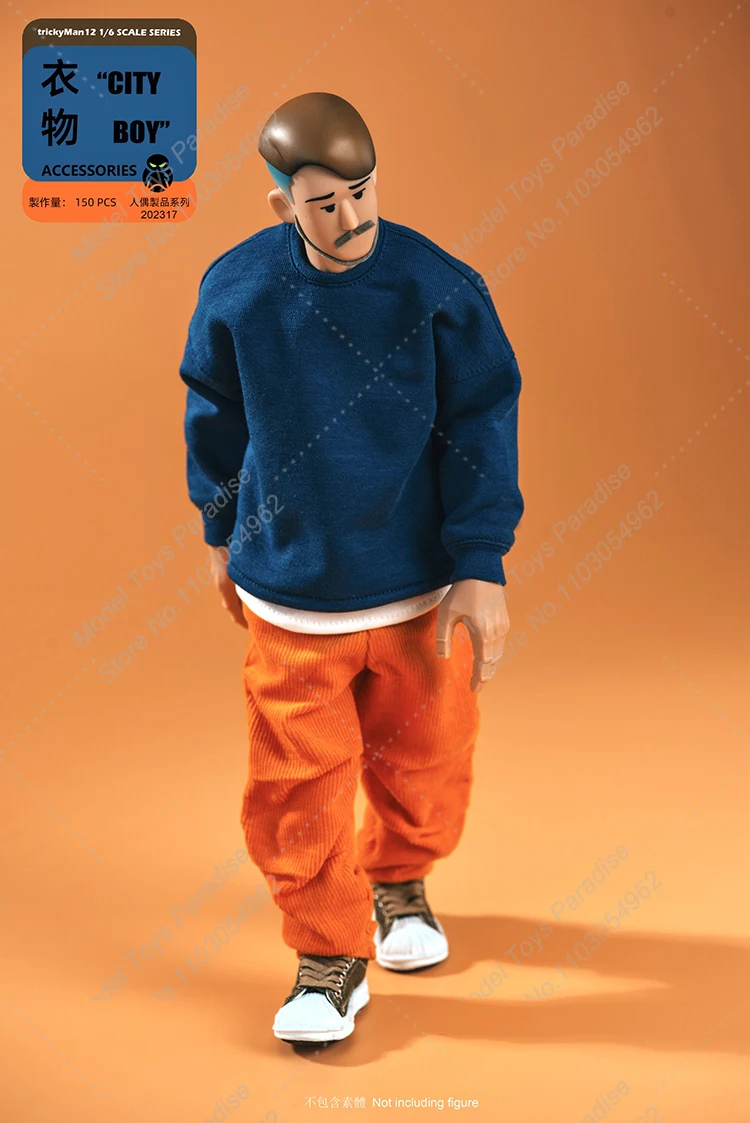 CITYBOY 1/6 Men Soldier Casual Clothes Set Loose Round Neck Pullover Straight Leg Pants Shoes Fit 12inch Action Figure Body