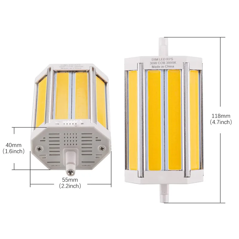 New design 30W R7S led light 118mm dimmable J118 COB R7S lamp without Fan replace 300W halogen lamp AC110-240V