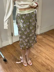 Retro high-waisted sequin half-body skirt temperament and elegant heavy embroidery beads Ms. half skirt 2024 summer new