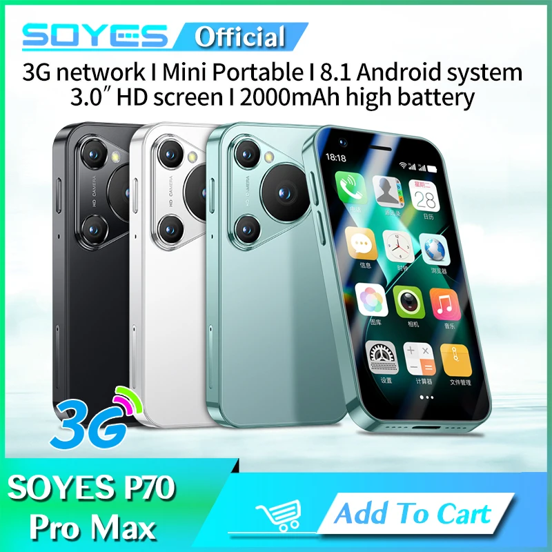 SOYES-Smartphone P70 Pro Max Mini, petit téléphone portable, Android rigoureux, 3.0 mAh, 2000 amaran, reconnaissance qualifiée ale, pour touristes, EpiStandby Play, PR3 G