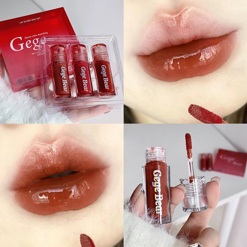3 Pcs Lip Gloss Long-lasting Moisturizing Easy Halo-dyeing Waterproof Mirror Water Glass Lip Gloss Transparent Color Cosmetics