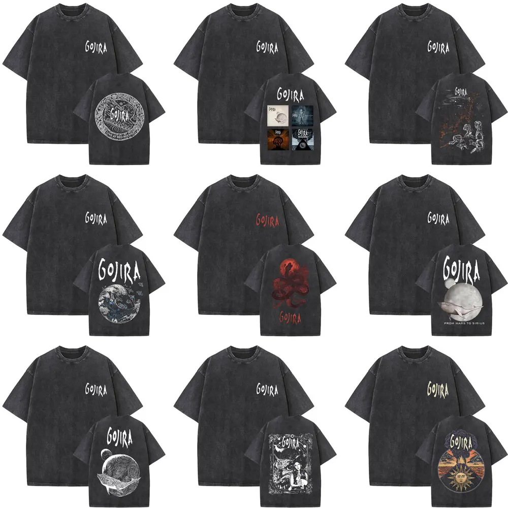 

Washed Vintage Metal Band Gojira T-shirt From Mars To Sirius Flying Whales Snake Graphic T-shirts Men Fashion Oversized T Shirts