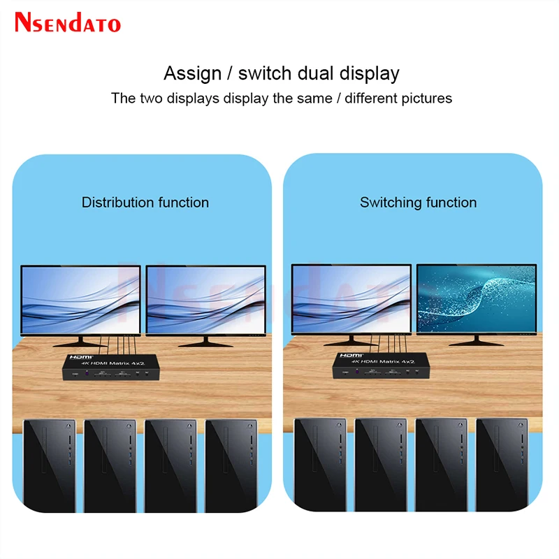 Commutateur matriciel répartiteur HDMI 4 en 2 sorties, 4x2, convertisseur audio/vidéo EDID, adaptateur pour moniteur