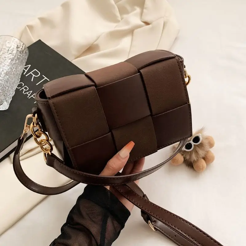 Brown New fashion retro small square bag casual trend crossbody bag chain trend shoulder bag