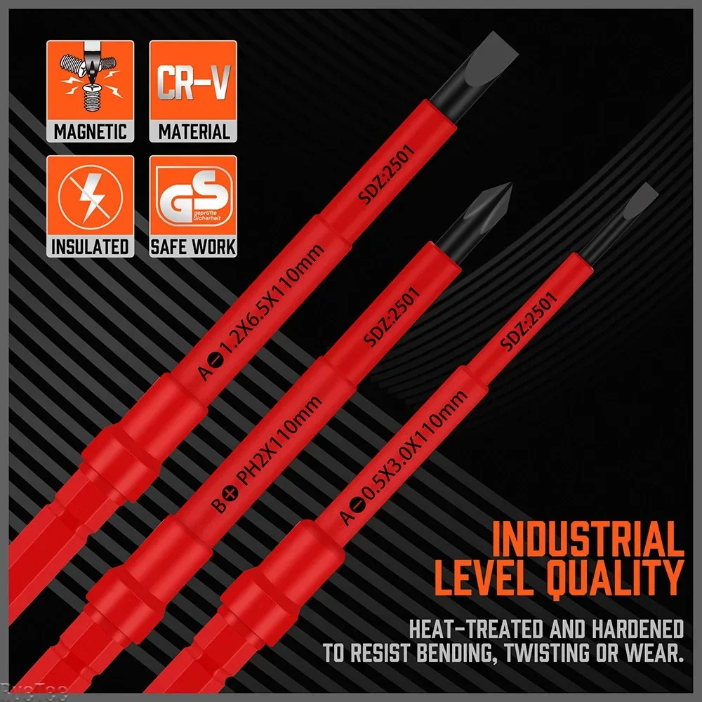 

CR-V стальной набор изолированных отверток из 9 предметов, профессиональные инструменты для электриков, защита от изгиба, прочная износостойкая ручка