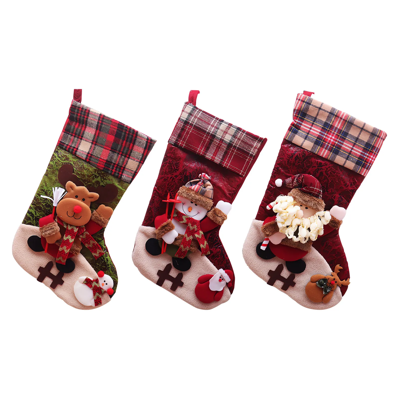 Christmas Socks Santa Snowman Hanging Xmas Tree Ornaments Christmas Decor for Home New Year Candy Gift Bags