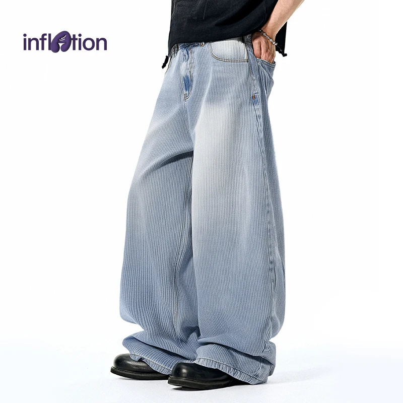 

Men's Bamboo-Knit Curved Hem Jeans 2025 SS Cleanfit Streetwear Wide Leg Denim Pants Loose Fit Casual Trousers