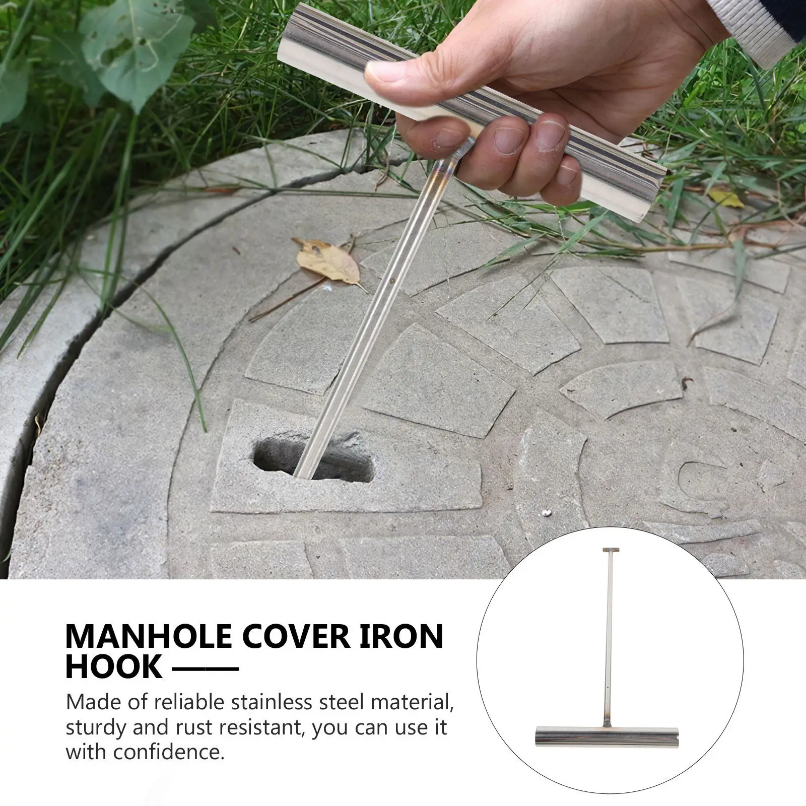 Heavy Duty Stainless Steel Manhole Lid Lifting Hook Multi-Use Roll Up Door Pull Tool for Balcony Orchard Sliding Roller Shutter