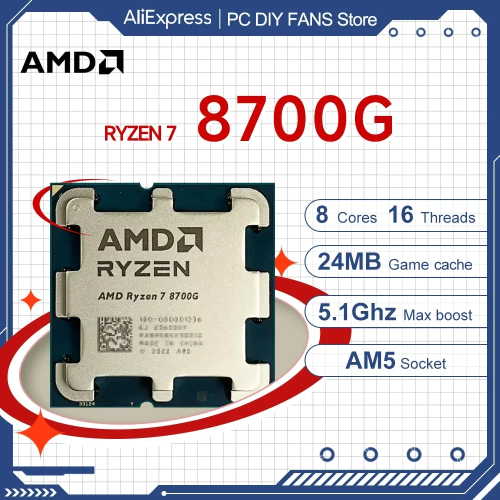 

AMD Ryzen 7 8700G New R7 8700G 8-Core 16-Thread 4NM DDR5 5.1GHz CPU Integrated Graphics Radeon 780M 12CU Socket AM5 but no fan