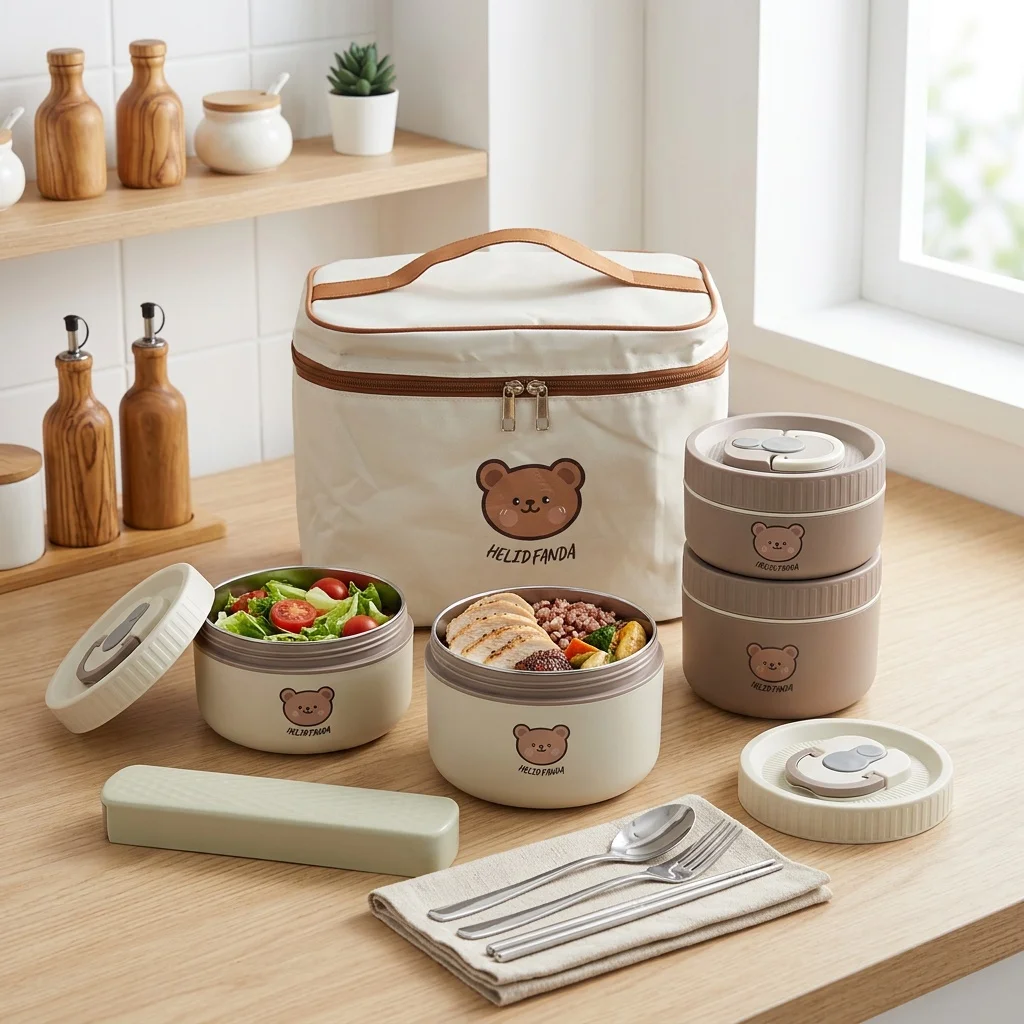 Cute 304 Stainless Steel Bento Box Thermal Lunch Box for Kids School Microwave Safe Food Storage Containers Portable Leak-proof
