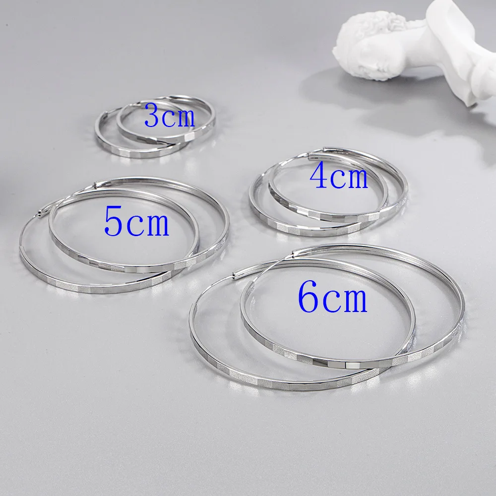 925 Sterling Silver 3-6CM Engraving Big Earrings For Women Wedding Party Fashion Charm Jewelry