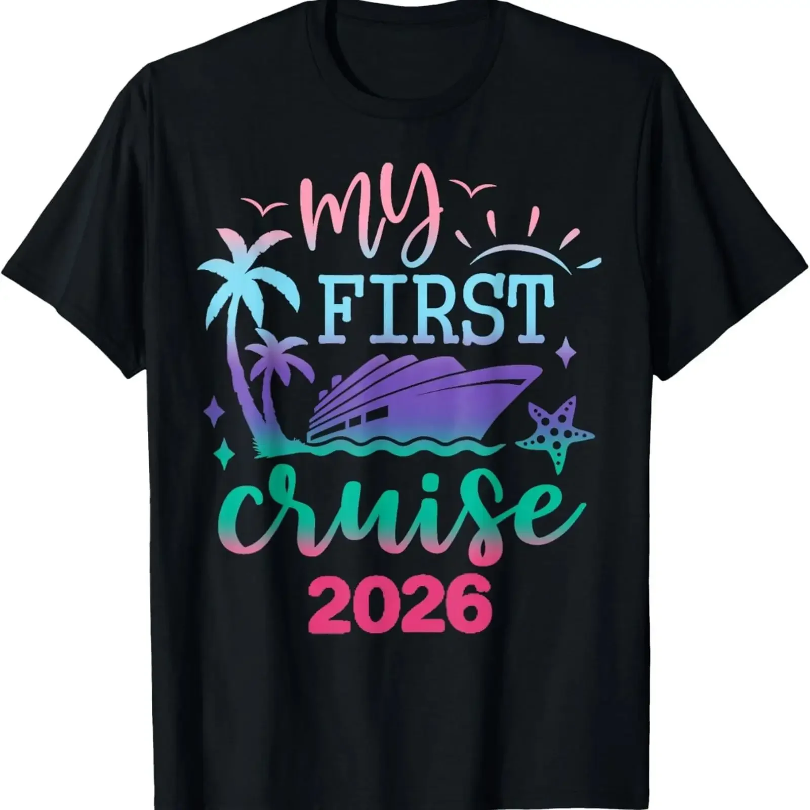 My first cruise 2026 family vacation travel ship matching T shirt vintage Washed homme Versatile Unisex Comfortable streetwear