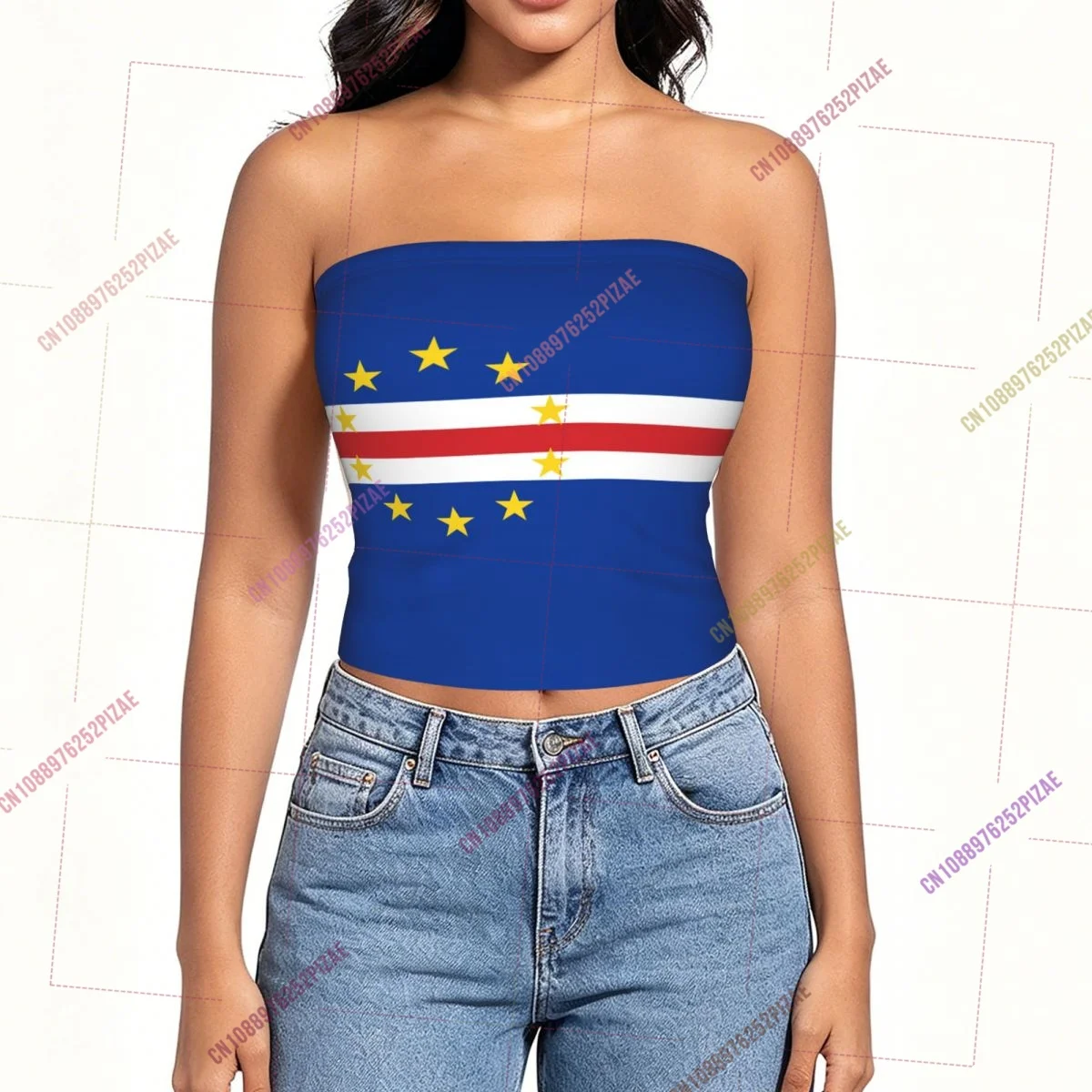 2026 Cape Verde Flag Shoulder Strapless Tube Top Sleeveless Slim Fit Cropped Tank Tops Casual Summer Basic Streetwear Y2k