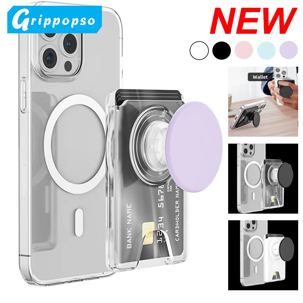 Grippopso Universal Magnetic Wallet With Expanding Phone Grip,Phone Card Holder Solid SocketWallet For IPhone Samsung Wallets