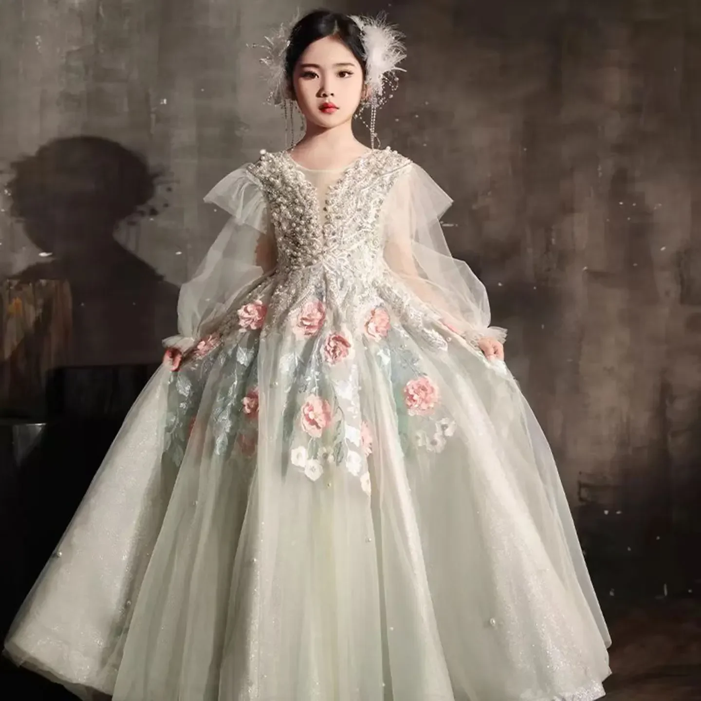 jdy-customized-white-satin-flower-girl-dress-eid-knee-length-puffy-sleeve-kids-princess-wedding-birthday-party-gowns-فساتين-ب