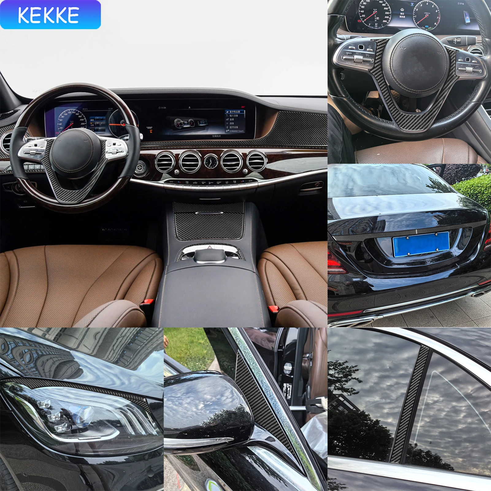 

For Mercedes Benz S-Class W222 2013-2020 Accessories Interior Dashboard Central Control Navigation Air Vent Carbon Fiber Sticker