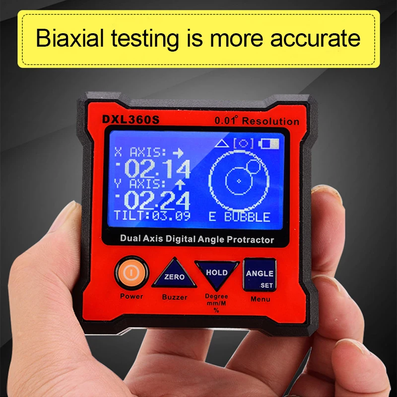 DXL360/S High-precision Dual-axis Inclinometer Digital Angle Meter Level Meter Gauge Angle Protractor with 5 Sides Magnetic Base