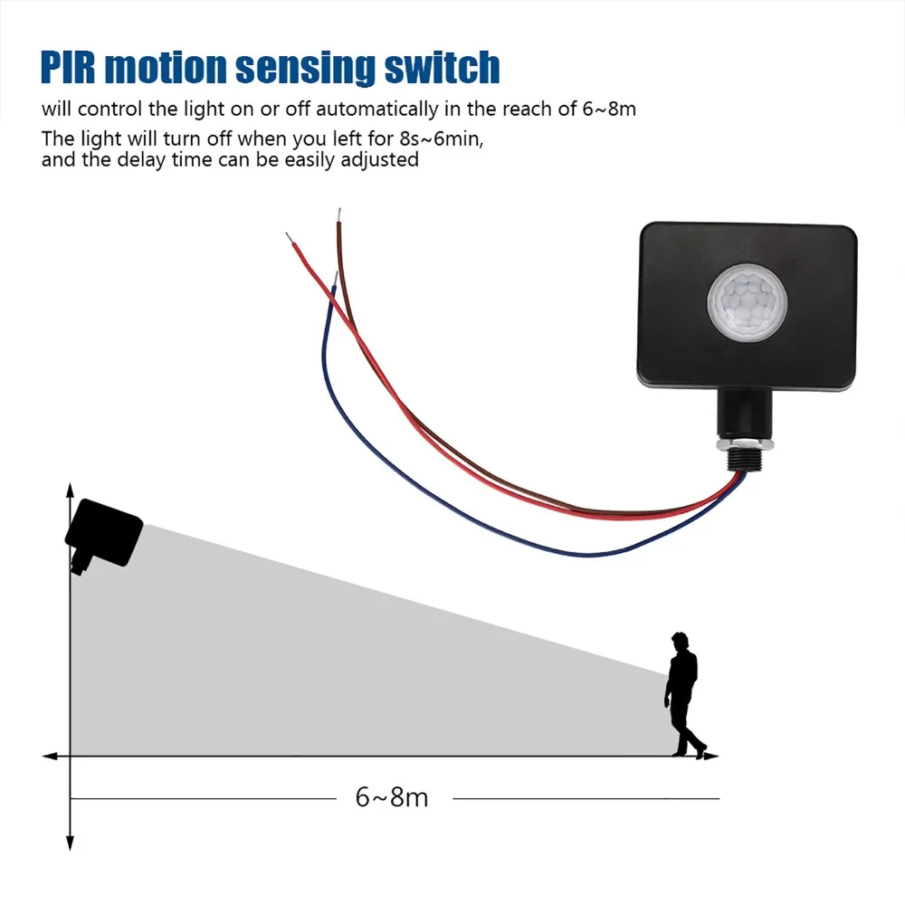 Sensitive Adjustable Motion Sensor Switch Energy Saving Black Infrared Light Switch Motion Detector Switch Outdoor