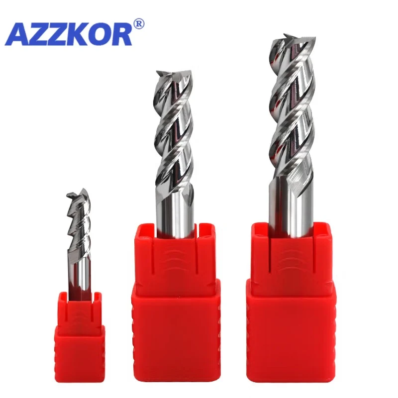 AZZKOR Tungsten Steel Carbide HRC58 3-Flute Round Nose End Mill For Aluminum CNC Mechanical Processing Milling Cutter Tools