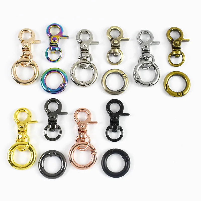 

Metal Buckle 5-20Sets Rotating Lobster Buckles+O Ring Keychain Hook Spring Clasp Keys Suspension Clip DIY Hardware Accessories