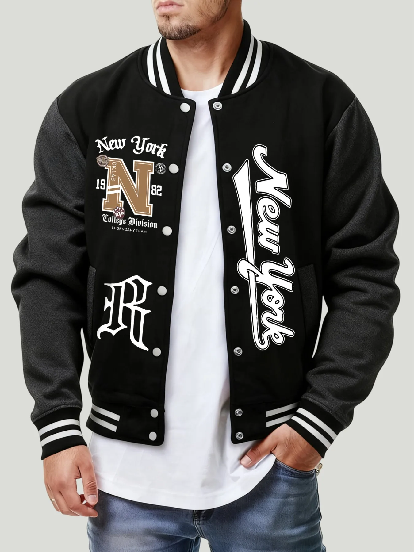 

New York Art Letter No 1982, дизайн, мужская бейсбольная майка, повседневные куртки большого размера, уличные флисовые топы, модная мужская одежда на пуговицах