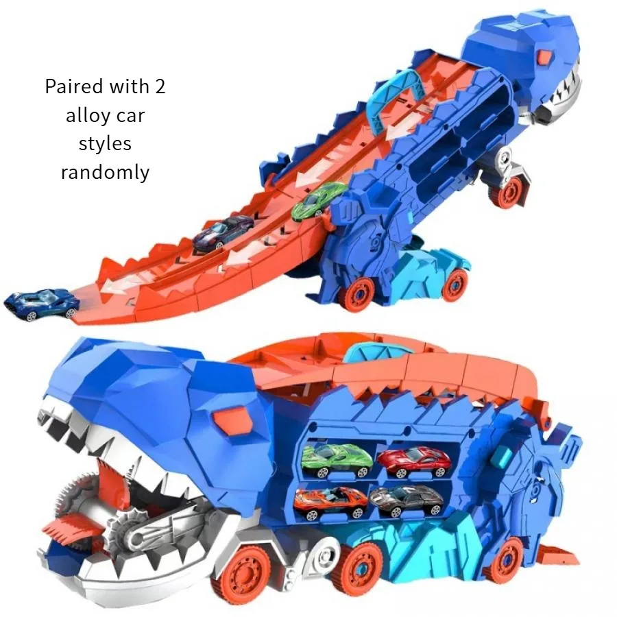 New product folding dinosaur Transporter Car Toys competitive game roll to eat & store die-cast cars（Come with2 Metal Cars）