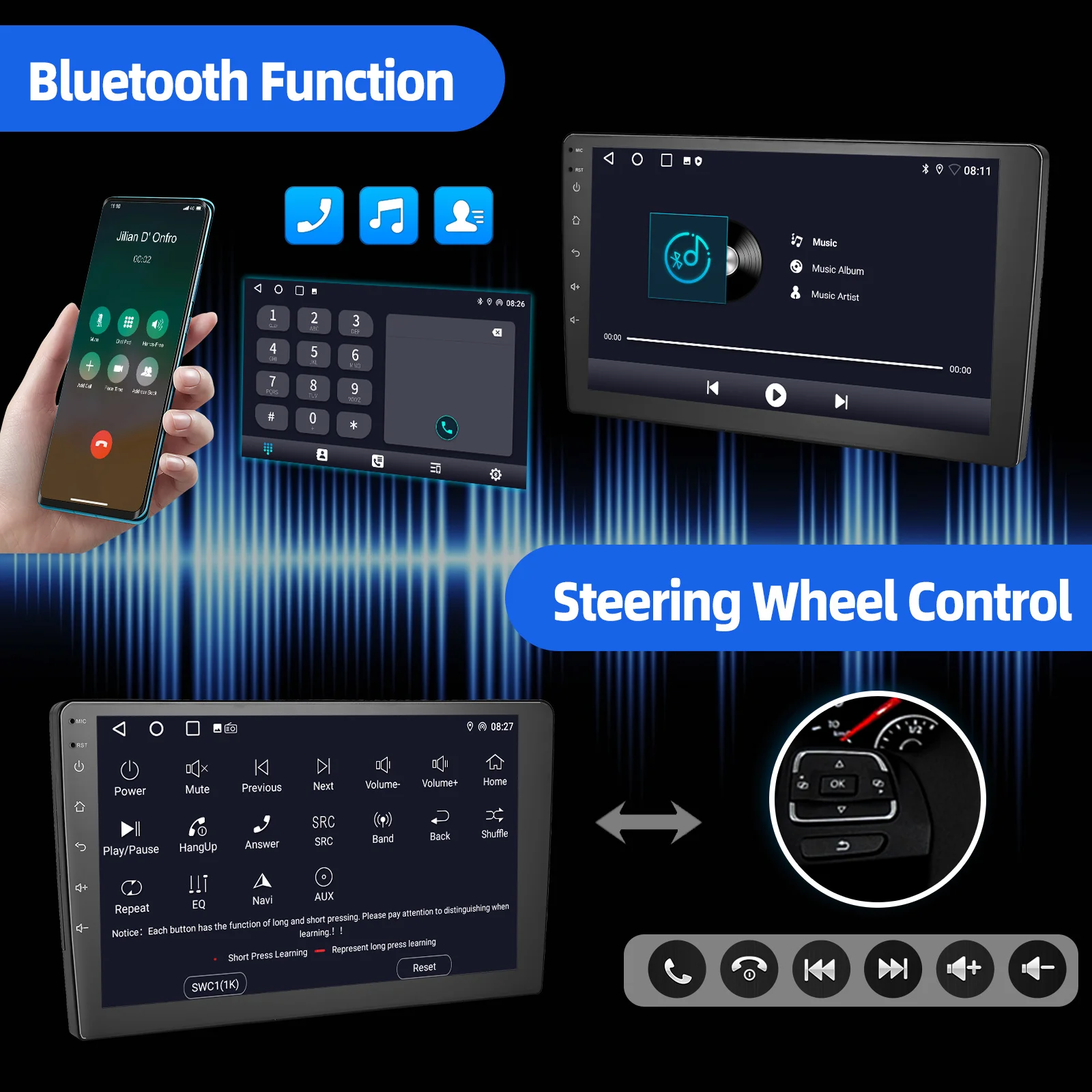 ESSGOO 7"/9"/10“ 2 DIN Android 14 4+64G Car Stereo Carplay Android Auto GPS SAT Navi Bluetooth FM RDS Radio WIFI Touchscreen - Image 6