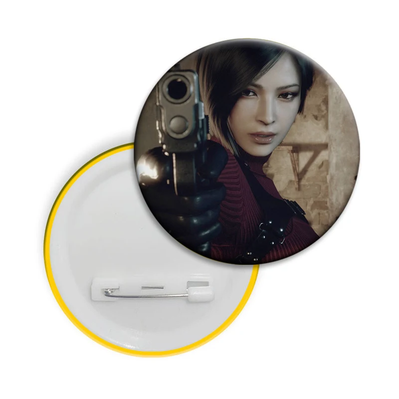 Ada Wong Resident 4 Game Soft Button Pin Biohazard RE 4 Female Character Brooch Round Badge Bag Clothing Decor Fans Collect Gift