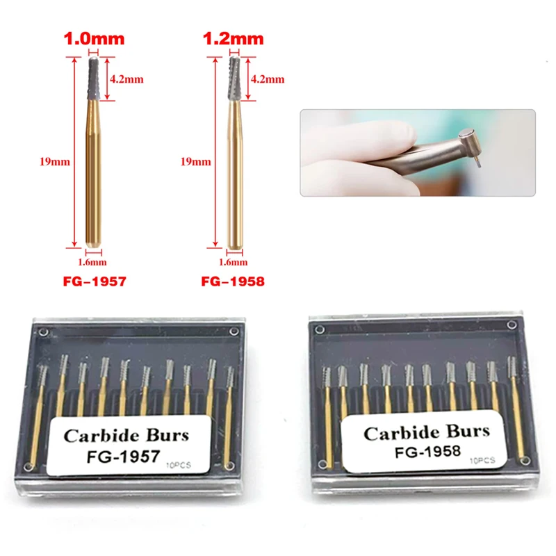 

10pcs/box Dental Burs Tungsten Carbide Bur Tapered Fissure Cross Cut Head Dentistry Drill For High Speed Handpiece