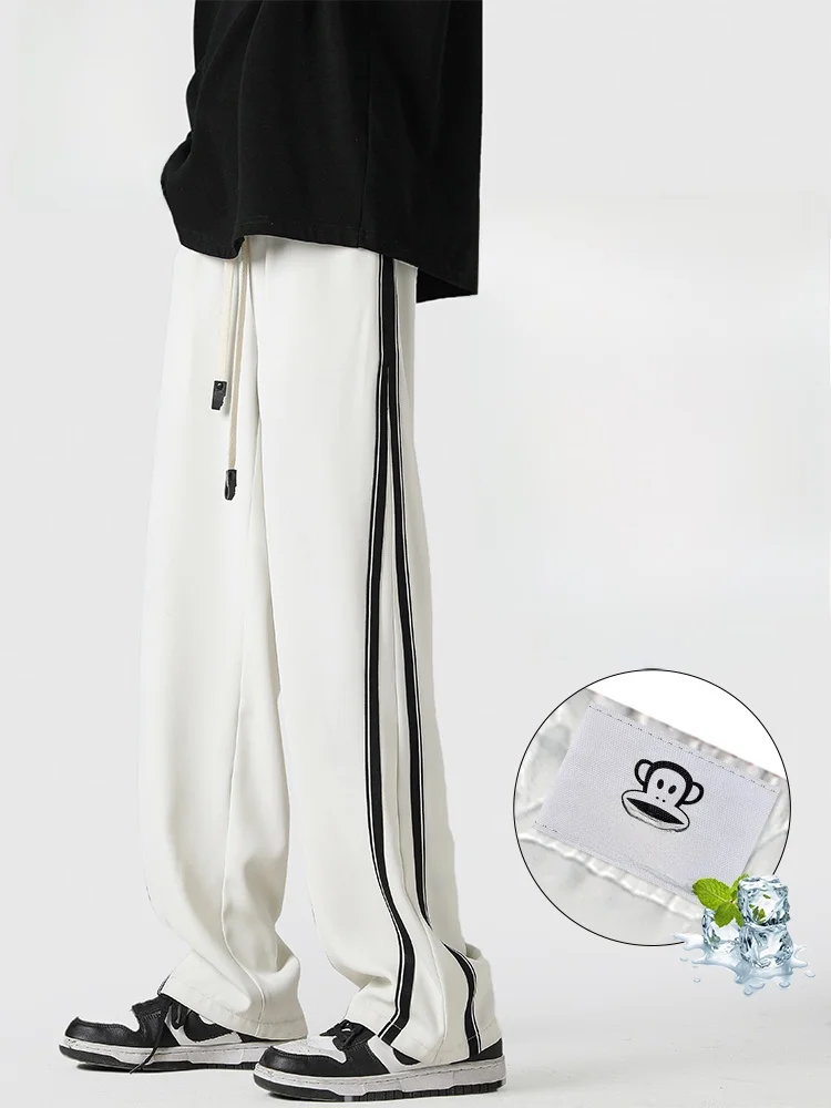 

PaulFrank Ice Silk Loose Fit Spor Casual Pants Men's Summer Thin American Stripe Drapey Lightweight Trousers