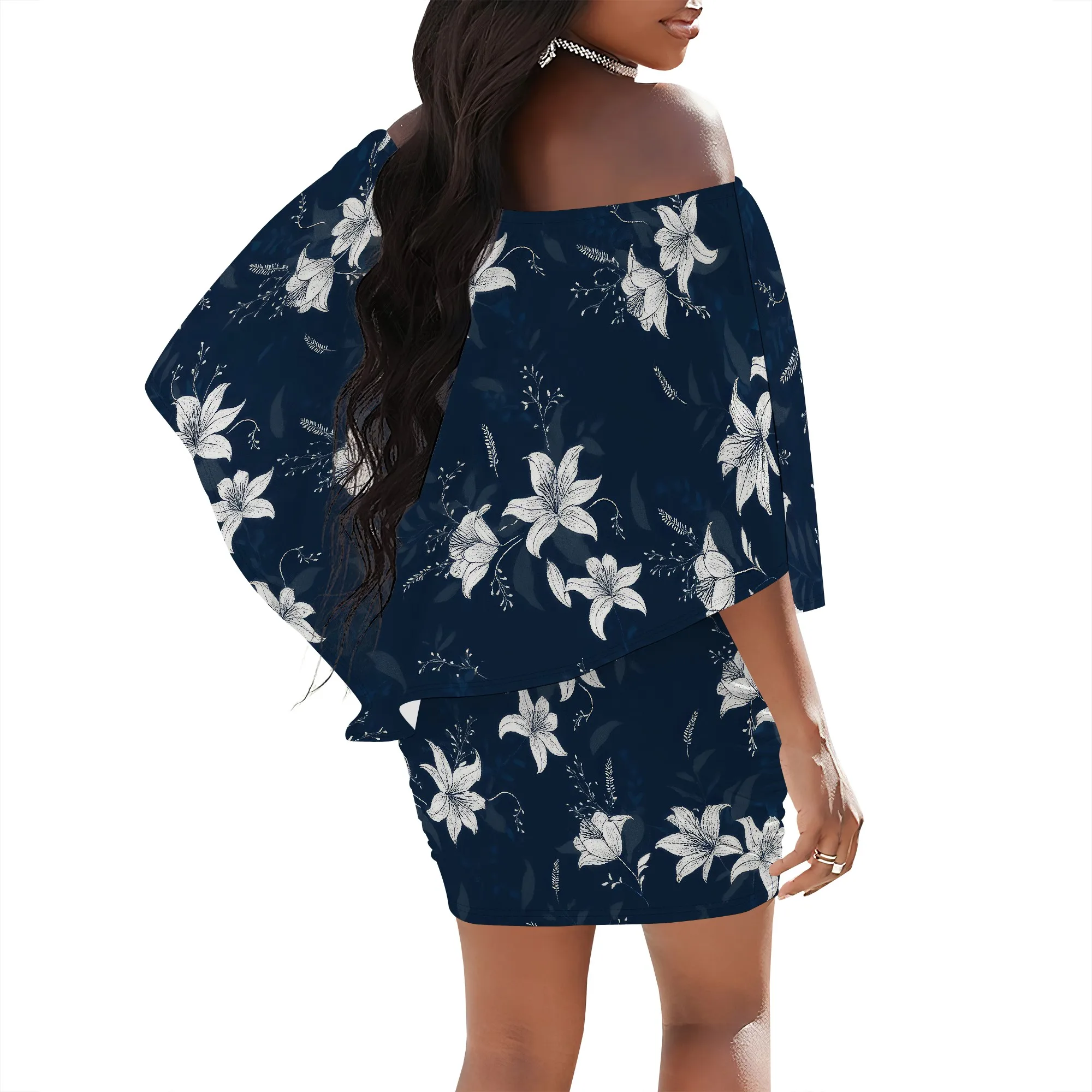 Abiti fluidi da donna con spalle scoperte Camicette casual con maniche a pipistrello Abito ampio in chiffon