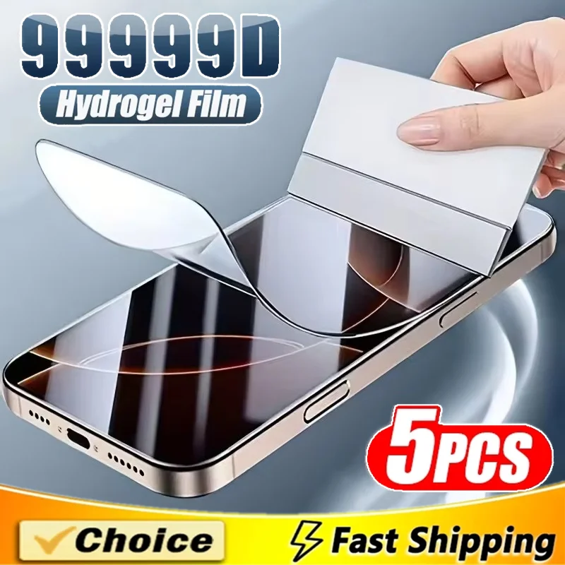 

5Pcs Full Cover Hydrogel Film For iPhone 15 11 12 13 16 Pro Max Screen Protector For iPhone 14 PRO XR X XS MAX 16 Plus Not Glass