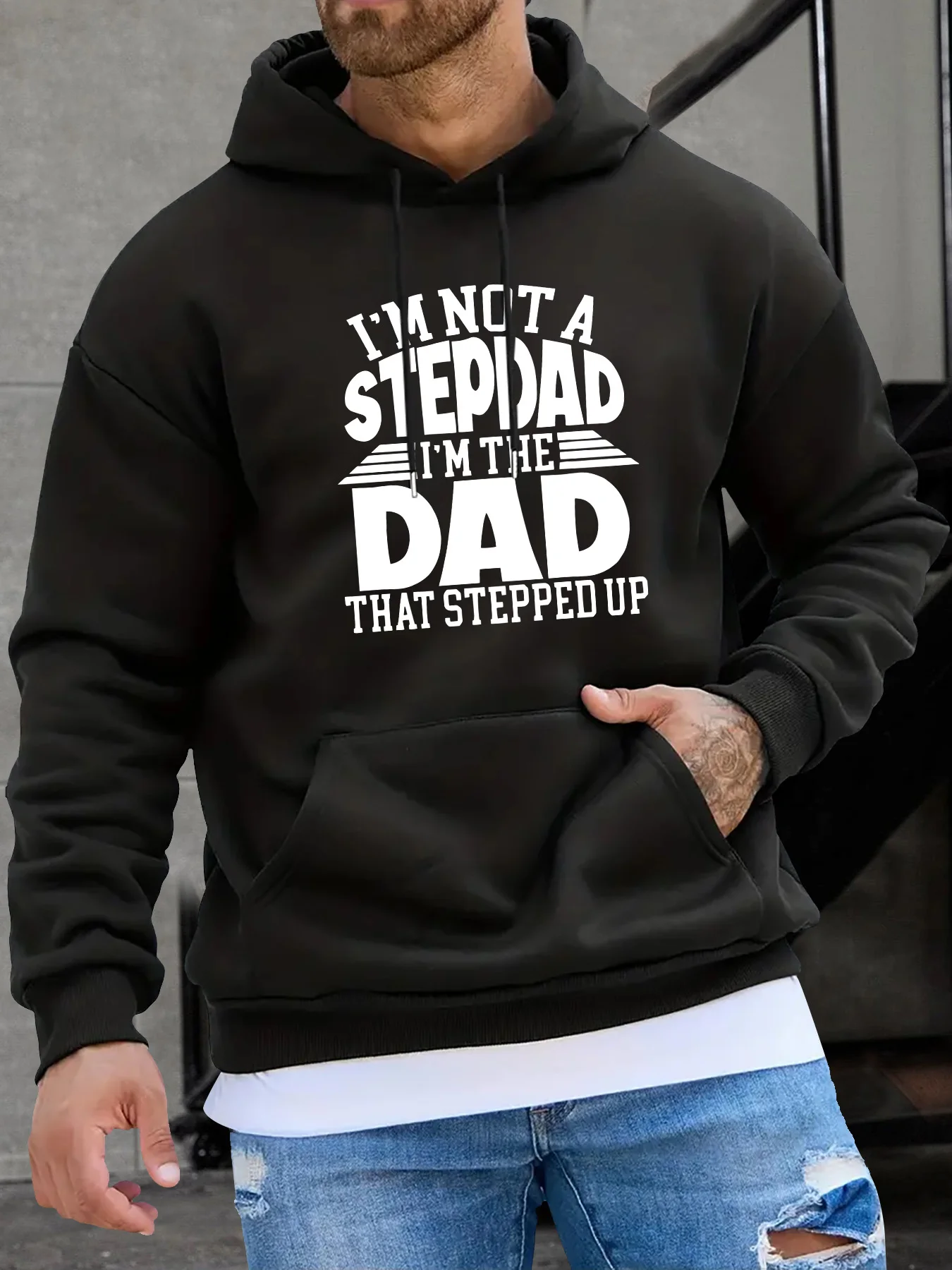 

Men's hooded sweatshirt - Casual outdoor clothing | Geometric pattern print | Multi-season comfort with front pocket