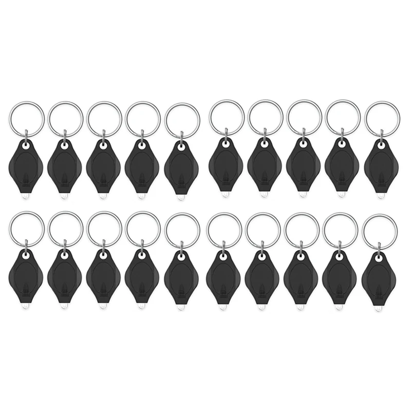 20Pack Emergency Lighting LED Keychain Light 12 Lumen For Outdoor Camping Hiking And Emergency Lighting Black