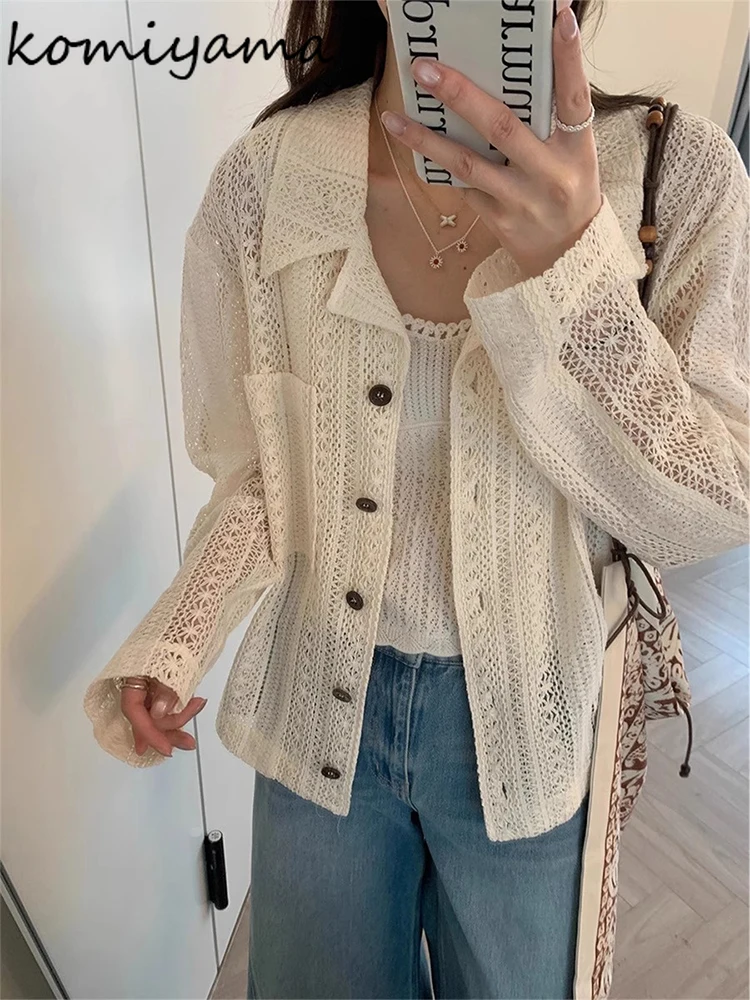 

Hollow Out Jacquard 2025 Woman Shirts & Blouses Lace Long Sleeve Ropa De Mujer Fashion Loose Blusas Autumn Clothing Camisas