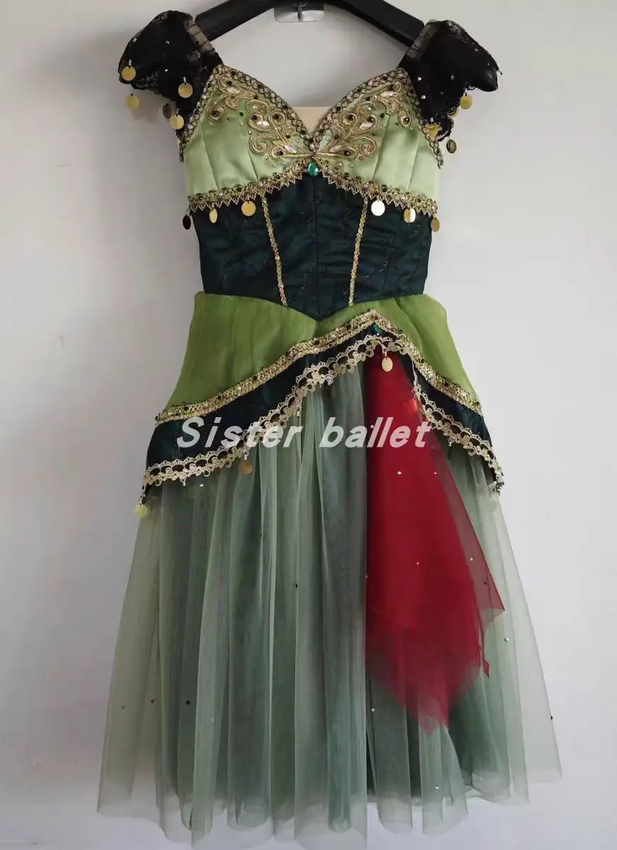 2024 New Ballet competition dress Custom dance dress Esmirada Variation dress hand inspired green swing dress