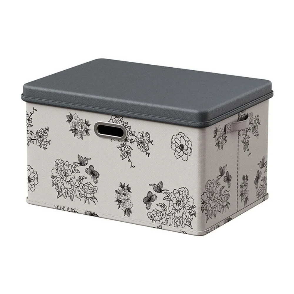 Oxford Fabric Peony Pattern Storage Box Folding Dust-proof Car Storage Container Space Saving with Lid