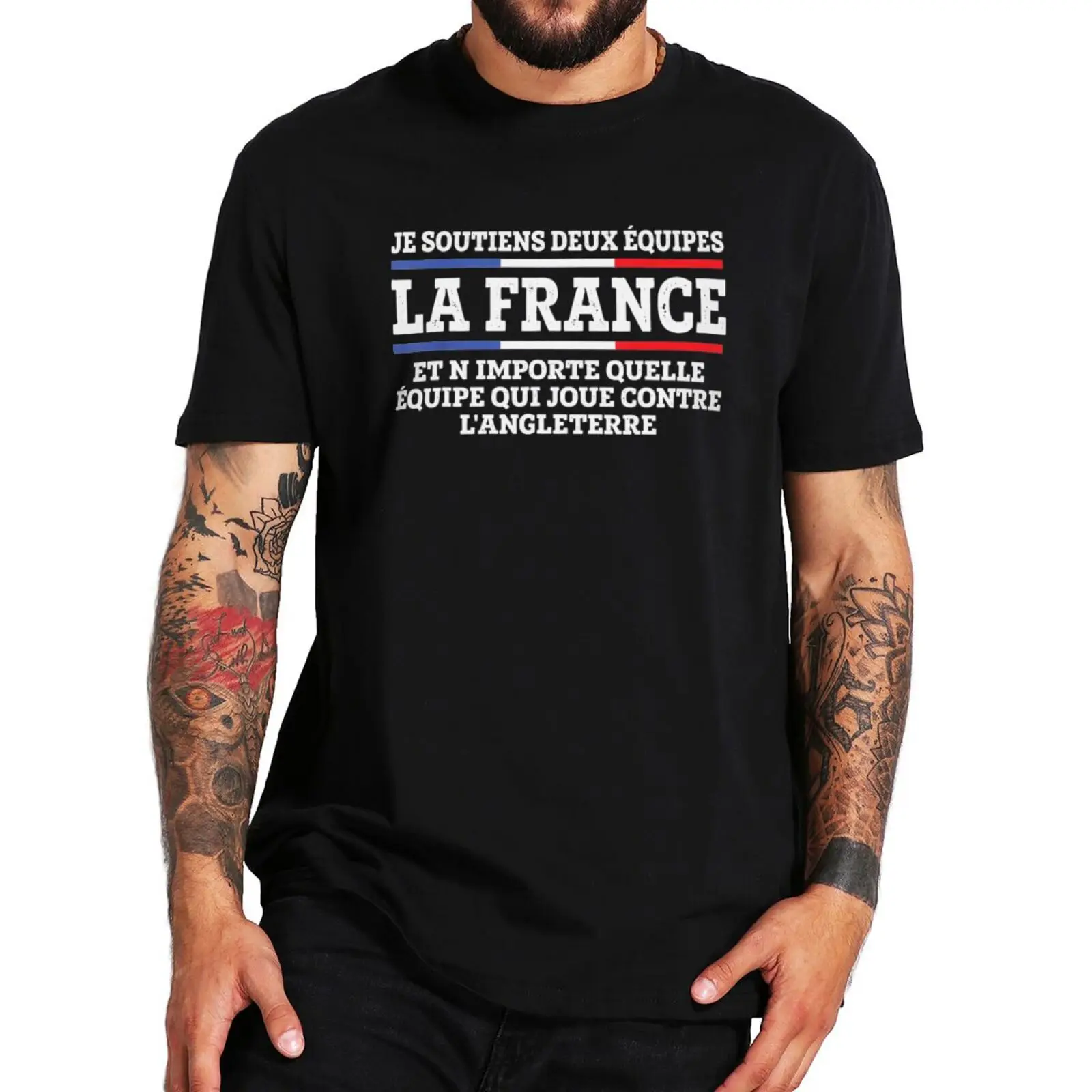 I Support Two Team France And Anyone Who Plays England T Shirt French Texts Gift Retro Tops Unisex 100% Cotton T-shirts EU Size