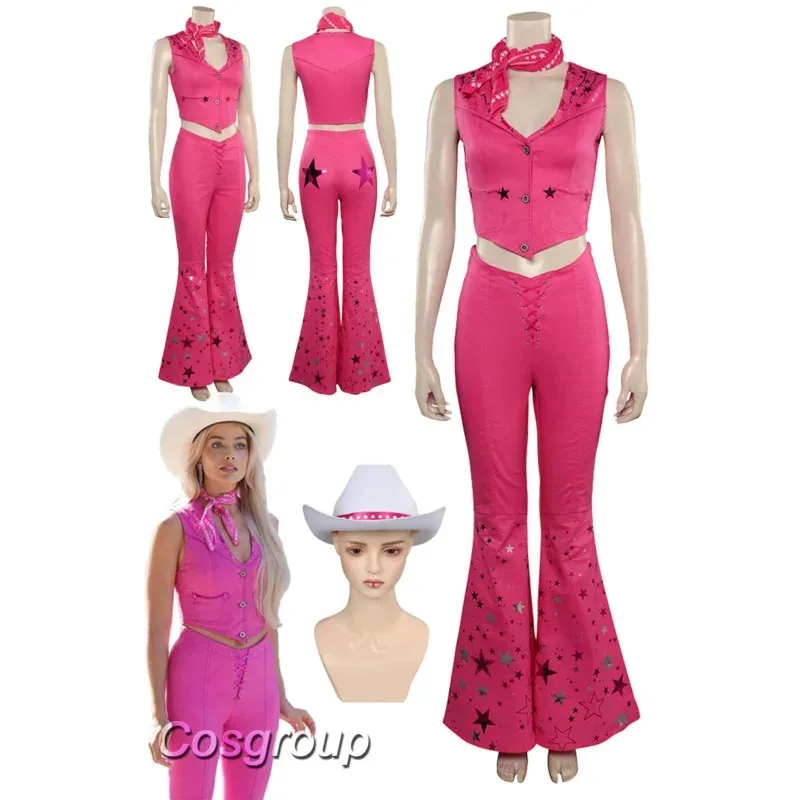 

Margot Cosplay Fantasia Rose Western Outfit Hat Dress Women Costume 2023 Movie Barbei Fantasy Halloween Carnival Party Clothes F