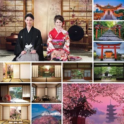 Japanese Landscape Photography Backdrop Shrine Buliding Room Decoration Sakura Mount Fuji Adult Portrait Photo Background Studio