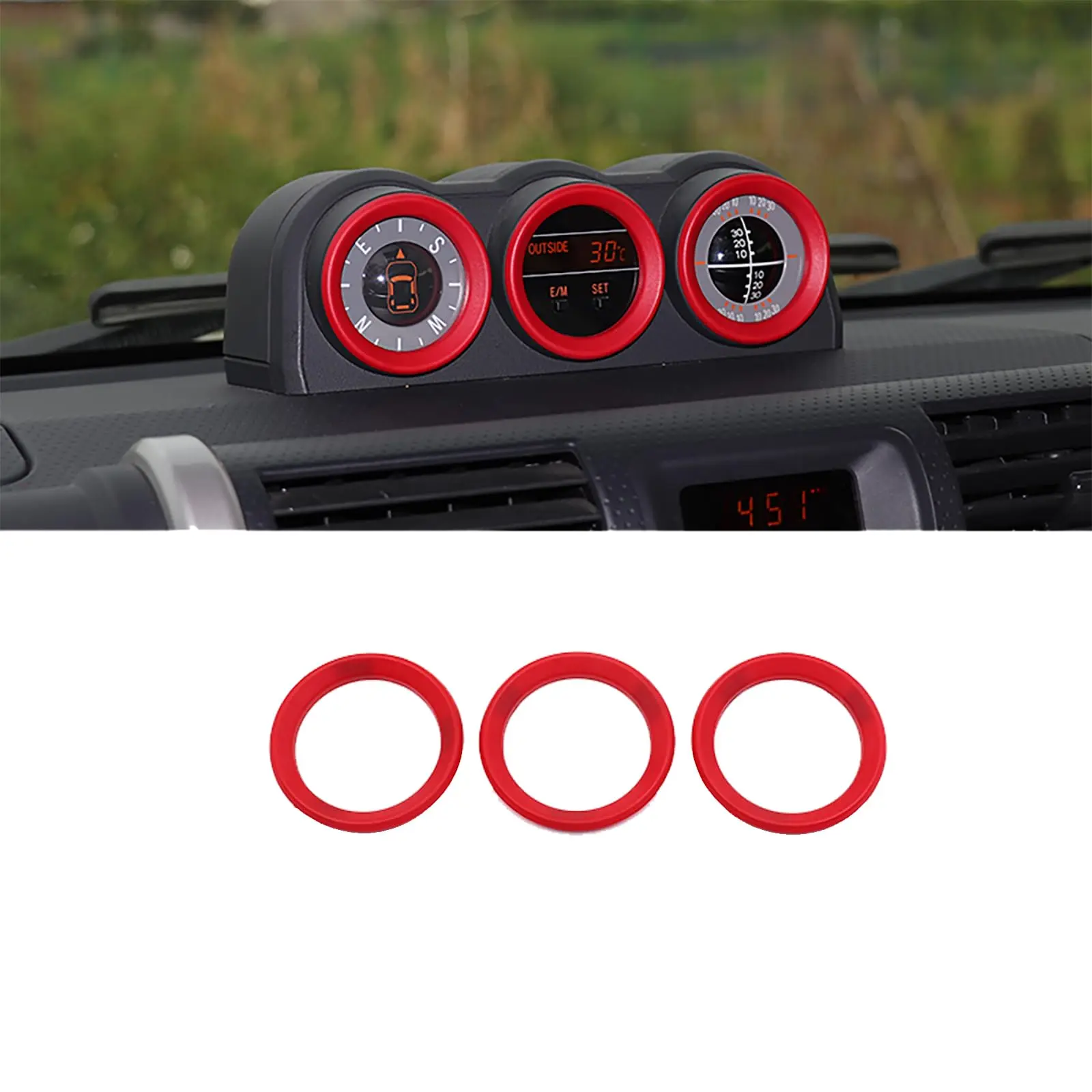 

Red Trim Ring Set For Car Dashboard Triple Gauge Decorative Cover (3pcs)
