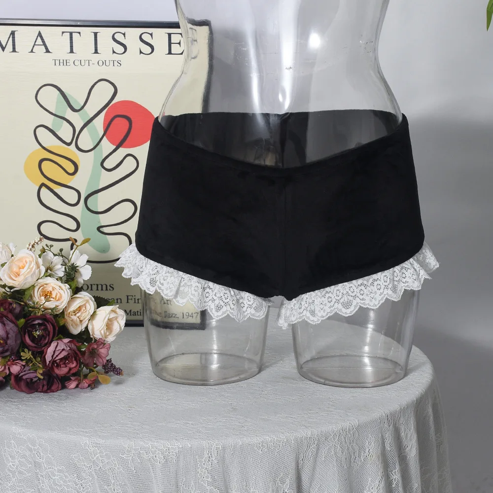 2025 Autumn New Hip-wrapped Lace Splicing Contrasting Color Hot Pants Women's Korean Velvet Shorts
