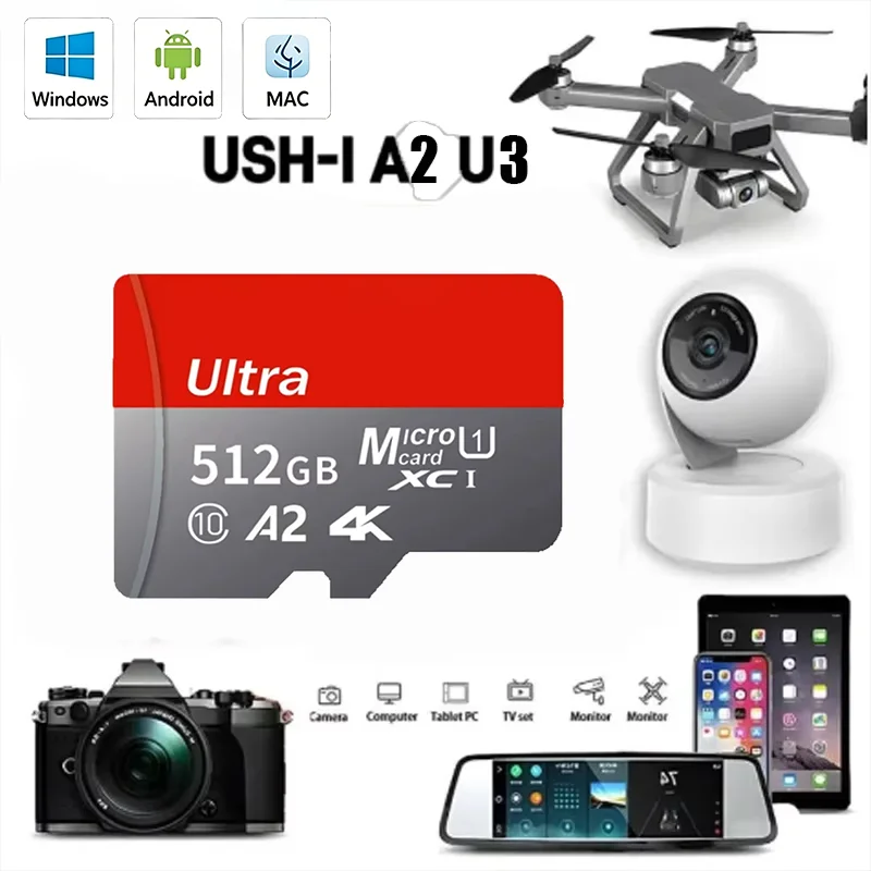 Cartão de Memória Flash Micro SD TF de Alta Velocidade Classe 10 256GB 512GB 1TB para UAV, Celular e Tablet NOVO