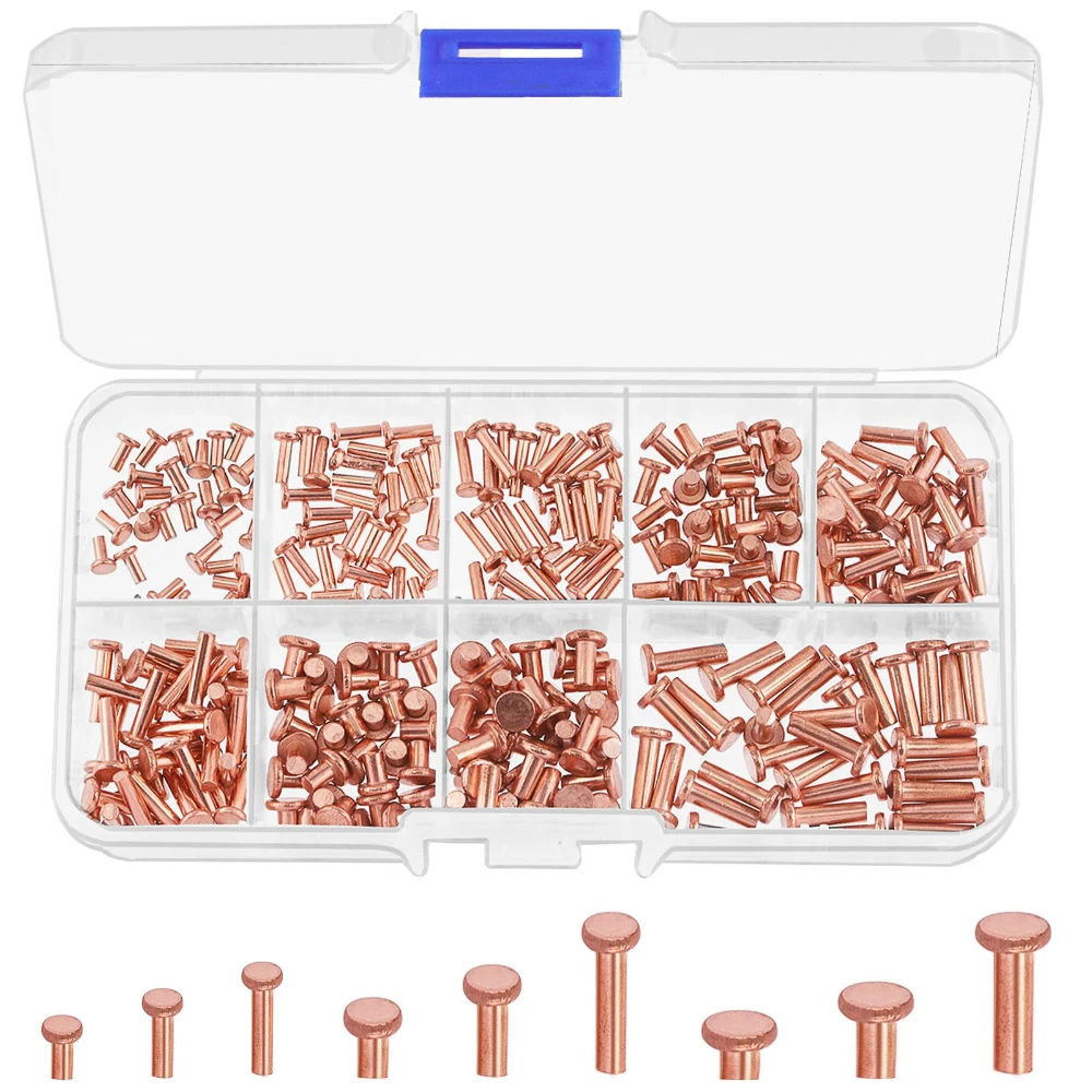 

270Pcs Flat Head Metal Solid Rivets Self Plugging Knock-on Rivet Copper Fasteners M2 M2.5 M3 Fasteners Round Head Solid Rivets