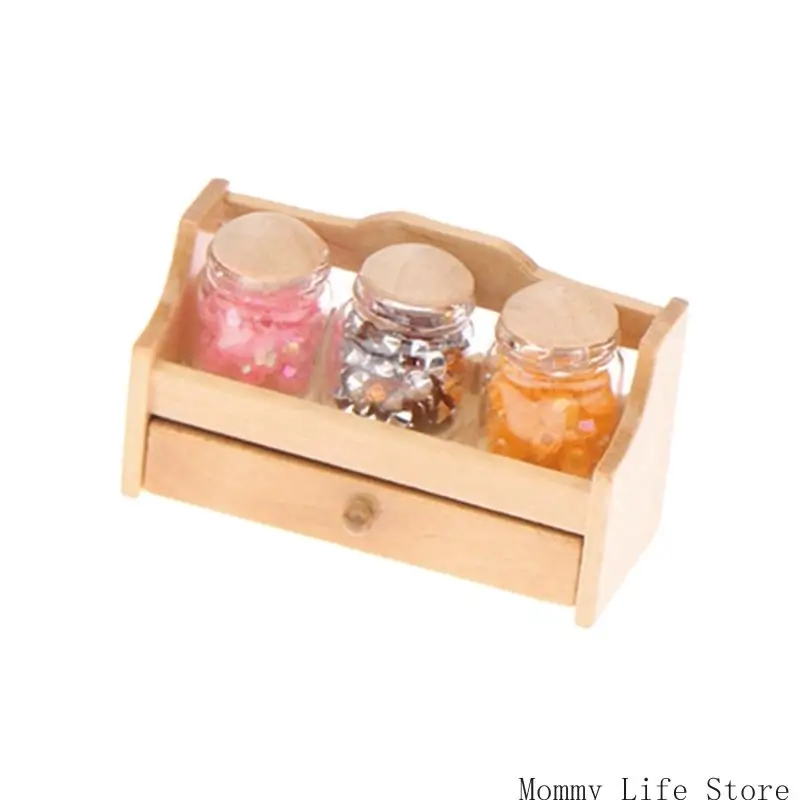 منظم خزانة ريترو مصغر لبيوت الدمى والمطبخ بمقياس 1/12 رف خشبي سهل التجميع واستخدام متعدد المشاهد #2