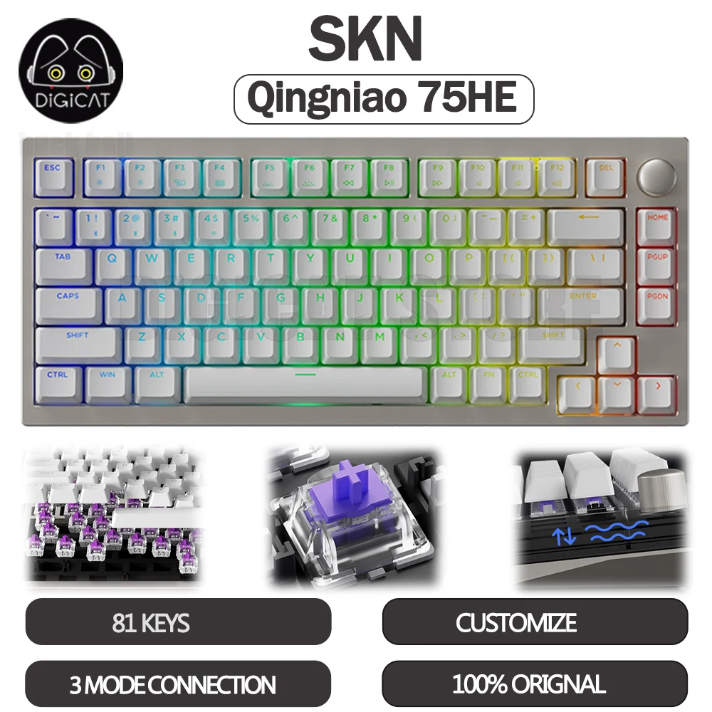 SKN QingNiao 75HE Magnetic Switch Mechanical Keyboard 3Mode USB/2.4G/Bluetooth Wireless Keyboard Customized Gaming Accessories