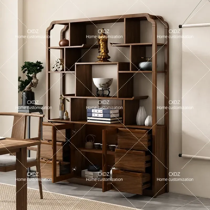 Small Chinese Style Entrance Living Room Office Partition Display Stand Bogu Shelf Color Ornament Bookshelf Tea Set Rack