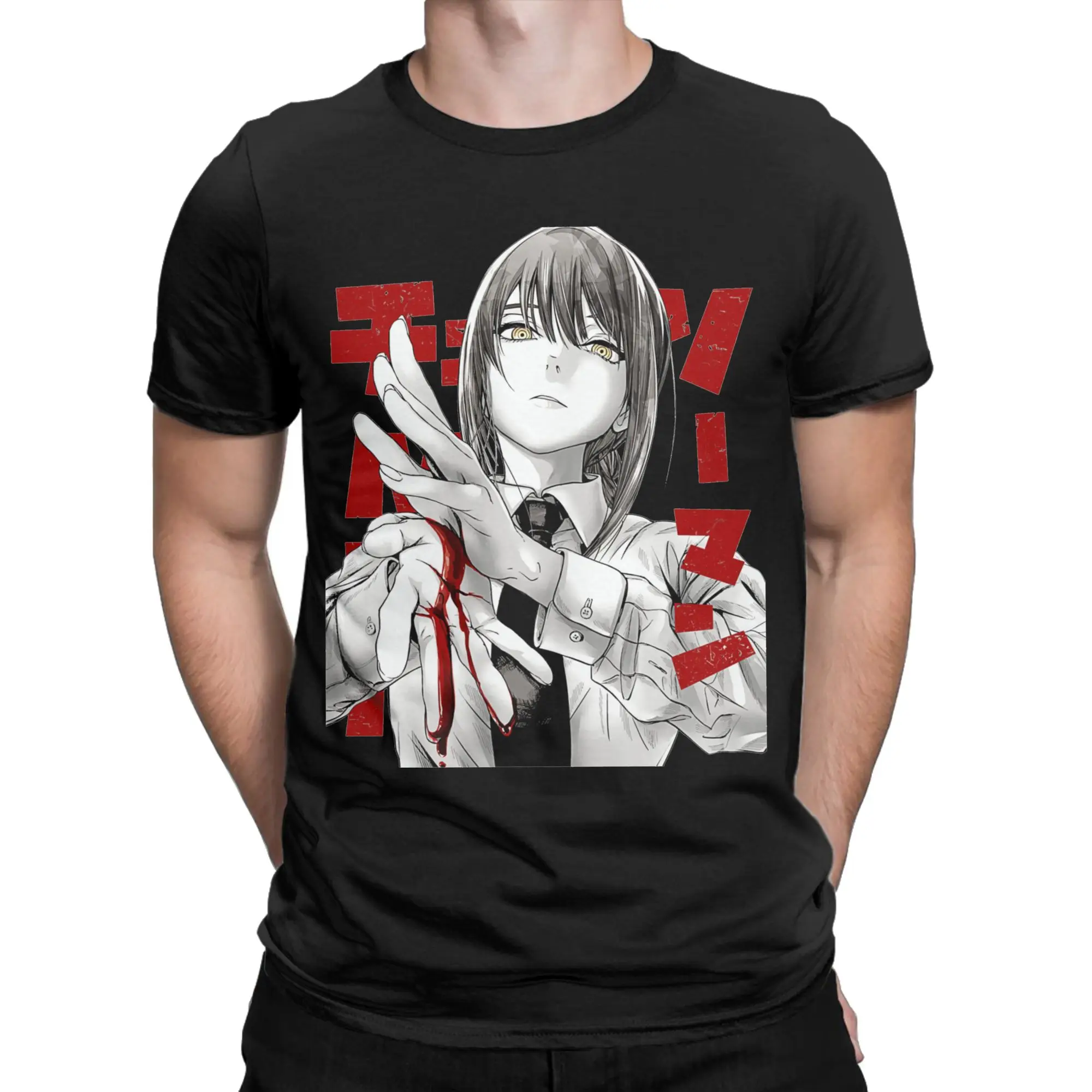Chainsawmans Makima T-Shirt Men Women Japanese Anime Humorous 100% Cotton Tees Round Collar Short Sleeve T Shirts Party Tops