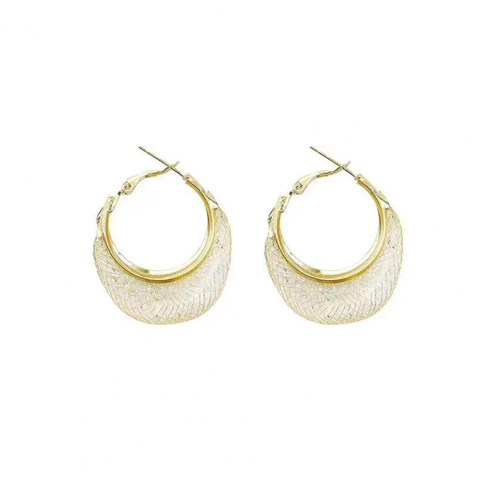 

Festival Earrings Elegant C-shaped Mesh Design Hoop Earrings with Sparkling Cubic Zirconia Women's Prom Party Dangling for A