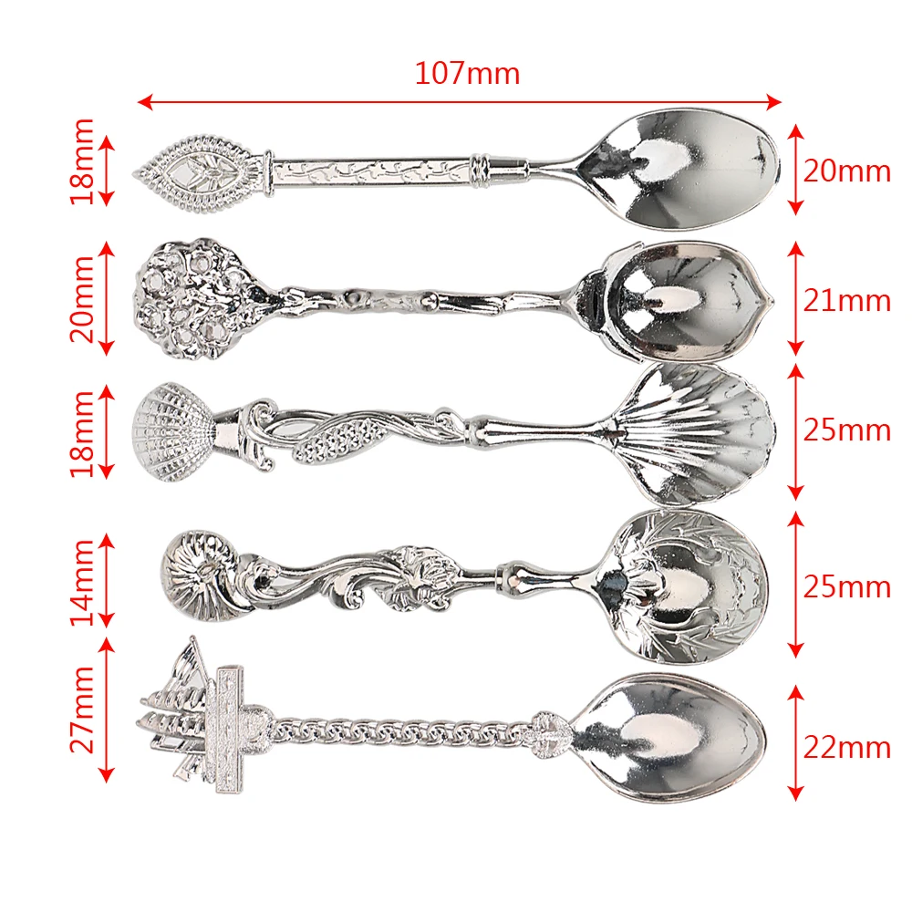 5pcs/set Stainless Steel Spoon Sets Small Tea Coffee Spoon for Snacks Party Vintage Royal Style Carved Ice Cream Dessert Spoon